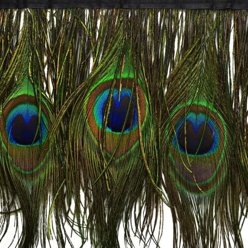 2017 New 1 Meter Natural Peacock feathers Trims About 15CM width Fringe With Satin Ribbon Sewing Crafts Costumes Decoration