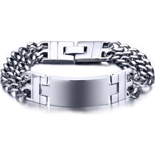 Titanium Steel Spanish Bible Lords Prayer Curved Cross Bracelet Stainless Steel Mens Double Chain Jewelry B00346