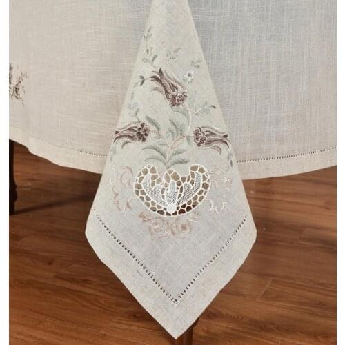 [Camellia Casa] Elegant Hemstitch Tulip Tablecloth,Specially Treated Polyester,Linen Look & Washable, Square/Rectangle, Banquets