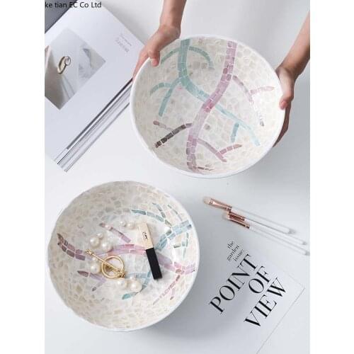 Nordic style handmade color shell storage bowl trays decorative wooden fruit basin model room desktop decoration decoration bowl
