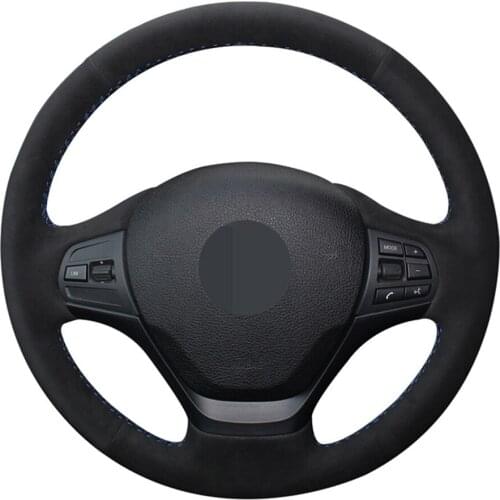 Car Steering Wheel Cover DIY Black Genuine Leather Suede For BMW F30 316i 320i 328i