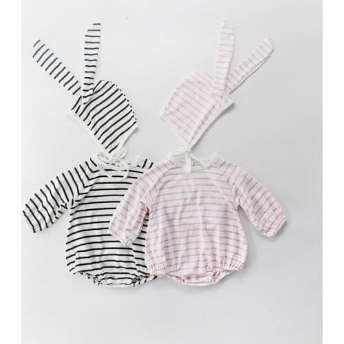 Cartoon long ear bunny design newborn baby romper autumn winter long sleeve stripe infant kids jumpsuit toddler baby onesie 0-2t