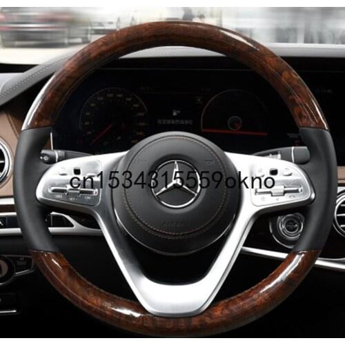 For Benz S320 S350 S400 Hand Stitched Car Steering Wheel Cover Imitation Peach Grain Leather Interior Car Accessories
