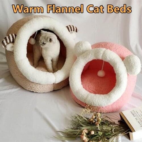 Flannel Cat Beds Winter Warm House Cave Pet Kitten Bed Soft Nest Kennel House Dog Sleeping Bag 3 Size Optional
