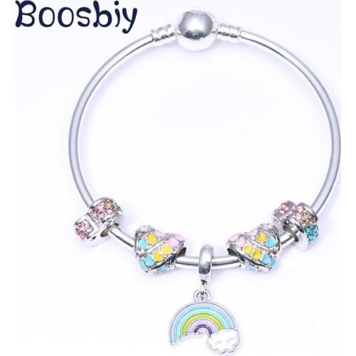 Hot Sale European Style Charm Rainbow Murano Glass Beads DIY Fashion Charm Brand Bracelet & Bangles For Women Jewelry Gift