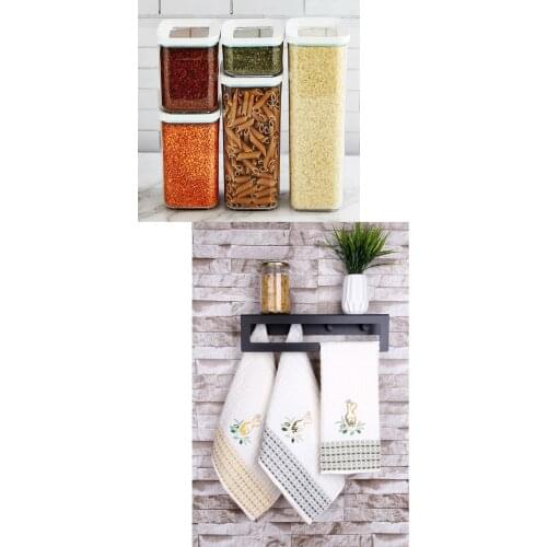 12 Pc Food Storage Container + 3 Pc Kitchen Towel Gift Organizer Boxes Pantry Spices Legume Rice Bowknot