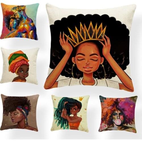 Beautiful Africa Princess Decorative Art Oil Painting Sofa Throw Pillow Case Linen African Lifestyle Home Cushion Cover