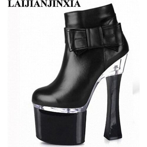 LAIJIANJINXIA New Sexy Party Queen Womens Sexy 18CM Square High Heel Platform Shoes Ankle Boots Dance Shoes
