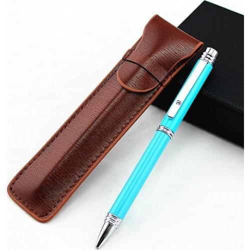 High quality creative metal rotating ballpoint pen for school gift luxury pen hotel business office signature Leather pencil bag