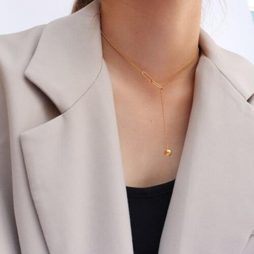 Euramerican Fashion 18K Gold Color Steel Ball Adjustable Tassel Pendant Necklace for Woman 316L Stainless Steel Jewelry Washable