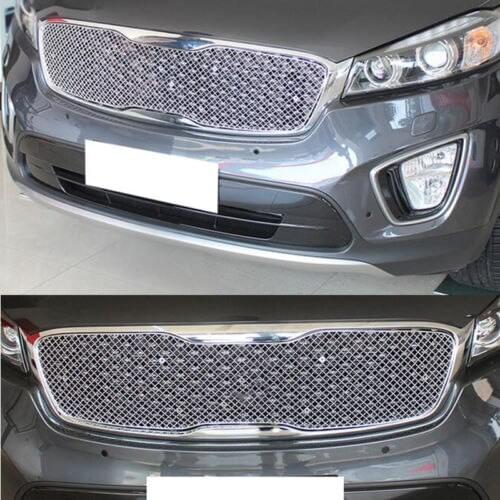 Honeycomb Grille Mesh Hood Trim Stainless Steel For Kia Sorento L 2015 Silvery
