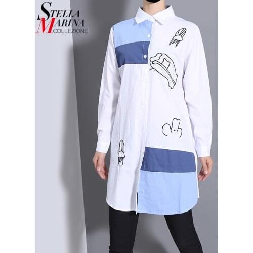* New Woman White Gray Long Sleeve Autumn Striped Patchwork Shirt Dress Style Straight Midi Ladies Unique Style Robe Femme J2011