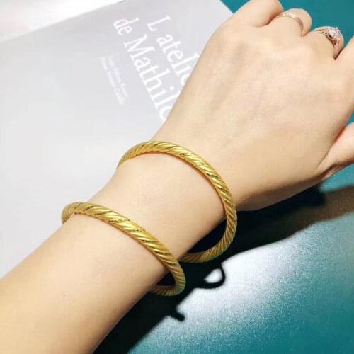 New Arrival Pure 24K Yellow Gold Bangle Women 3D 999 Gold Rope Bangle