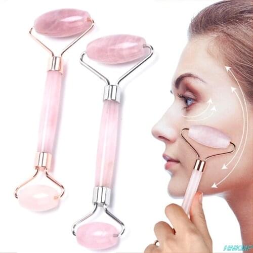 New Massager For Face Lift Up Natural Jade Stone Roller Rose Quartz Crystal Pink Stone Slimming Thin Chin Facial Skin Care Tool