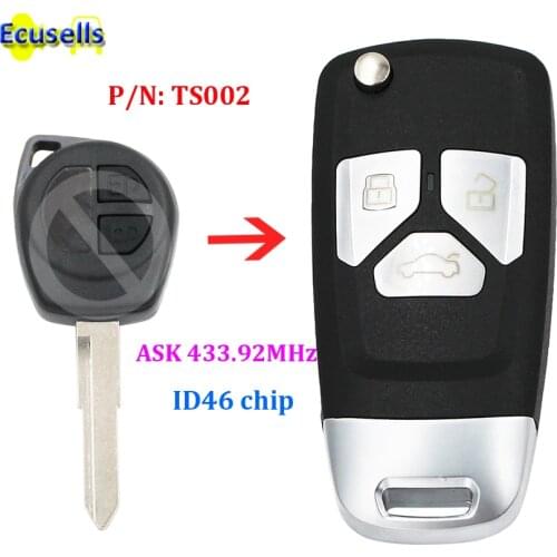 Upgraded Flip Remote Key Fob ASK 433.92MHz 433mhz ID46 chip for Suzuki Swift SX4 from 2008 to New PN:TS002 HU87 uncut blade