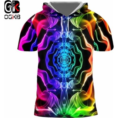 OGKB New Mens Shirts Casual Colorful Smoke Hooded Tshirt Dropshipping Summer China 3D T Shirt Suppliers Wholesale