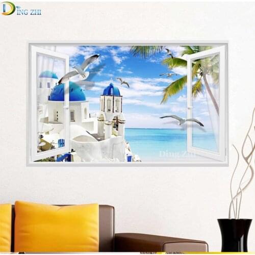 Window Frame Scenery Diamond Painting Full square Round Drill Embroidery Landscape Castle Seagull Sea Mosaic Cross Stitch Decor