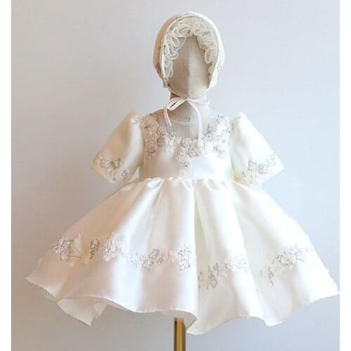 Baby Girl Dresses Elegant Floral Embroidery Princess White Dress 1st Birthday Evening Children Dresses Ball Gown