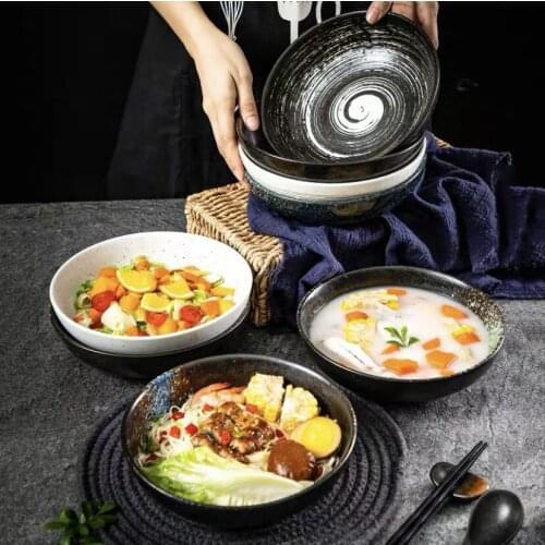8 inch commercial Japanese ceramic noodle bowl shallow bowl household retro salad round shallow bowl cutlery