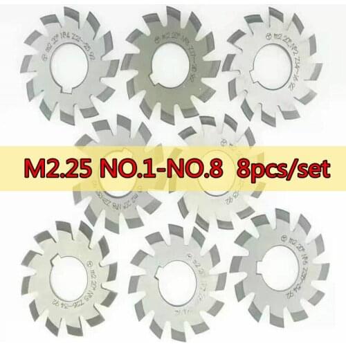 PA20 HSS Gear cutter M2.25 NO.1 NO.2 NO.3 NO.4 NO.5 NO.6 NO.7 NO.8 8pcs/set high quality Free shipping