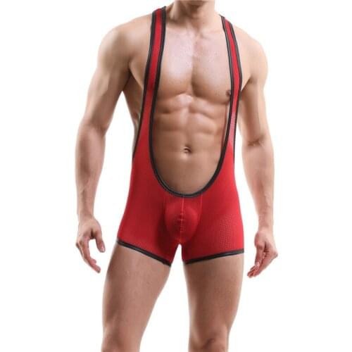 Sexy Undershirt See Through Men Mesh Wrestling Singlet Underwear Jumpsuit One-piece Leotard Top Big Penis Pouch Boxer Undershirt