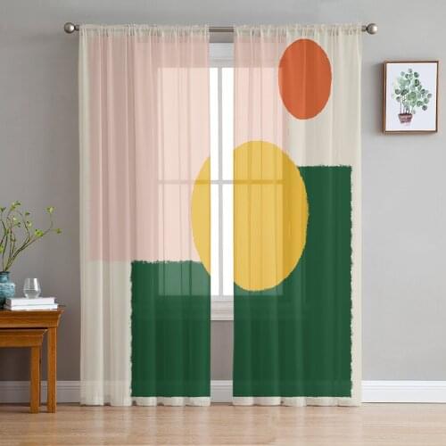 Minimalist Geometric Abstraction Voile Curtains for Living Room Window Treatment Sheer Curtains for Bedroom Kitchen Drapes