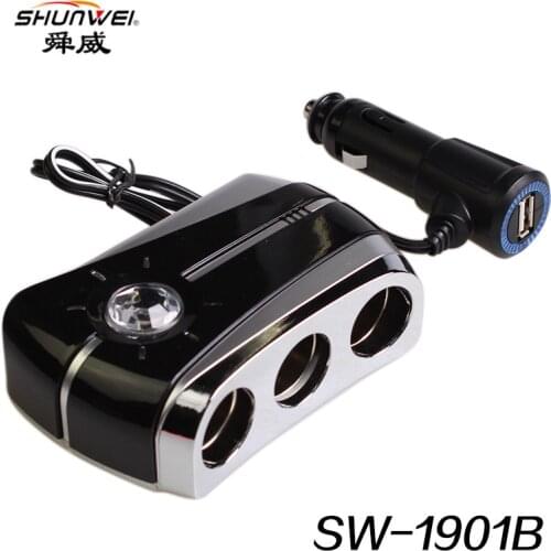 Shunwei three-hole belt USB car charger one cigarette lighter one tow three SW-1901B