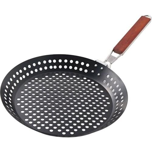 Outdoor Camping Foldable Round Frying Pan Picnic BBQ Heat Resistant Steak Grilled Skillet