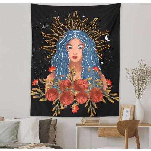 Vintage Tapestry Wall Hanging Moon Flower Decor for Girls Dorm Roon Decoration INS Trippy Tapestry Psychedelic Wall Prints