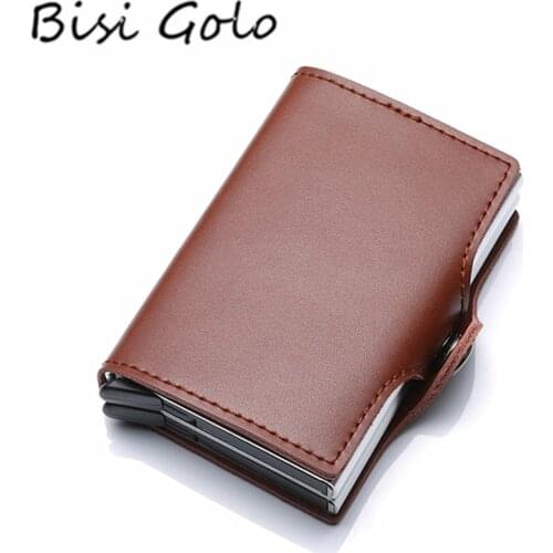 BISI GORO Business Card Holder Women Men Leather Metal Card Holders Card ID Holders New RFID Automatic Credit Cards Wallet