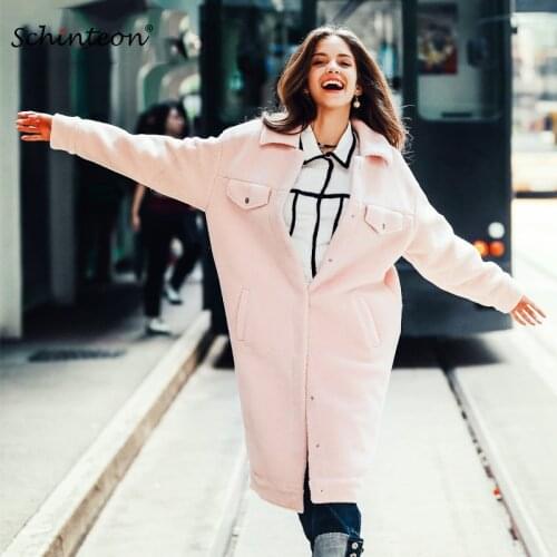 2018 Women Loose Long Coat Outwear Faux Lamb Wool Fur Jackets Clothing Fashion Pink Black Top Quality
