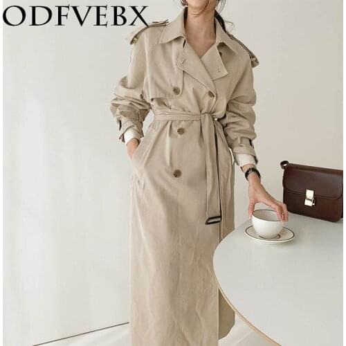 2021 Spring Long Trench Coat Women Double Breasted Vintage Trench Coat Female All-Match Casual Waist Outwear Fashion Windbreaker