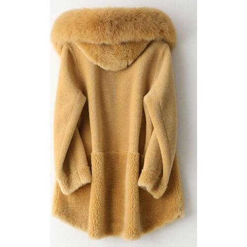 Real Fur Coat Female Sheep Shearling Jacket Winter Coat Women Clothes 2020 Fox Fur Collar 100% Wool Coats Long Jacket MY
