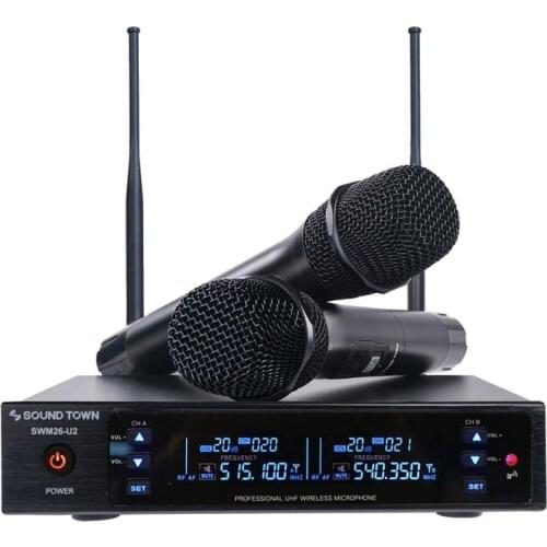 Sound Town Metal 200 Channels UHF Wireless Microphone Systemfor Church, School, Outdoor Wedding,Meeting, Karaoke (SWM26-U2HH)