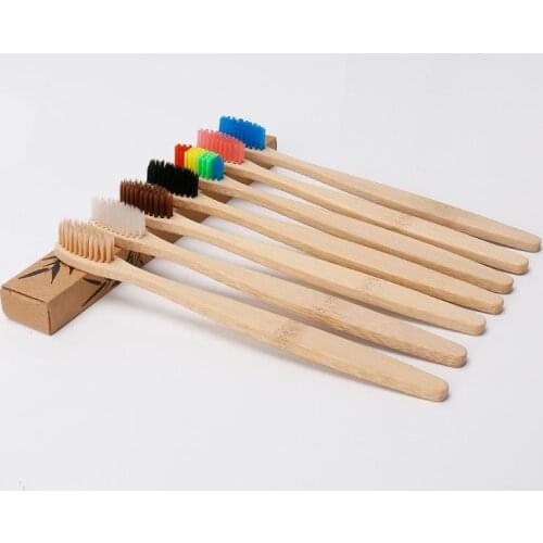 1000 pcs new mixed color bamboo toothbrush Eco Friendly wooden Tooth Brush Soft bristle Tip Charcoal adults toothbrush SN3757