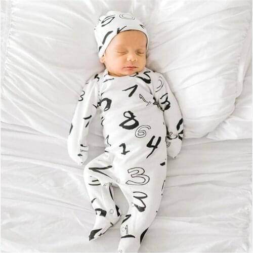 Newborn clothes baby boy girl romper and hat 2pcs Cotton number print jumpsuit infant clohting pajamas outfits