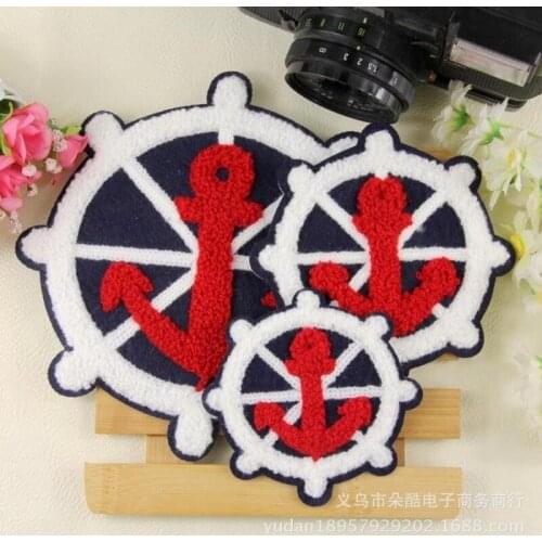 50pcs/lot Large Towel Sew Round Embroidered Patch Anchor Badge DIY Kids Clothing Decorative Applique Sewing Accessories