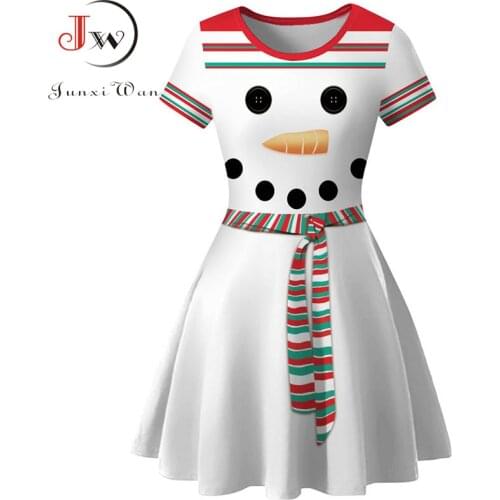 White Snowman Print Christmas Dress Women 2020 New Short Sleeve Elegant Vintage Party Xmas Dress Robe Femme Casual Femal Clothes