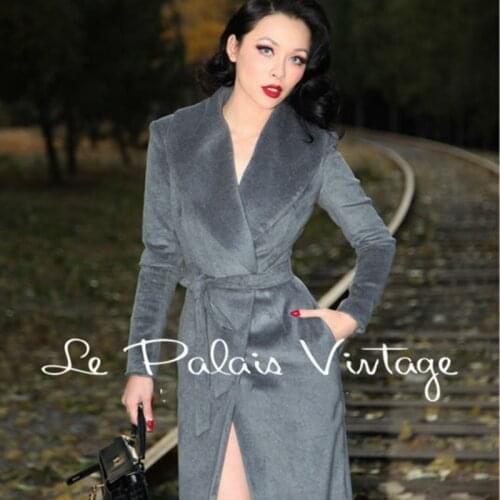 FREE SHIPPING Le Palais Vintage Limited elegant elephant grey cashmere wool coat lengthened self-cultivation/coat