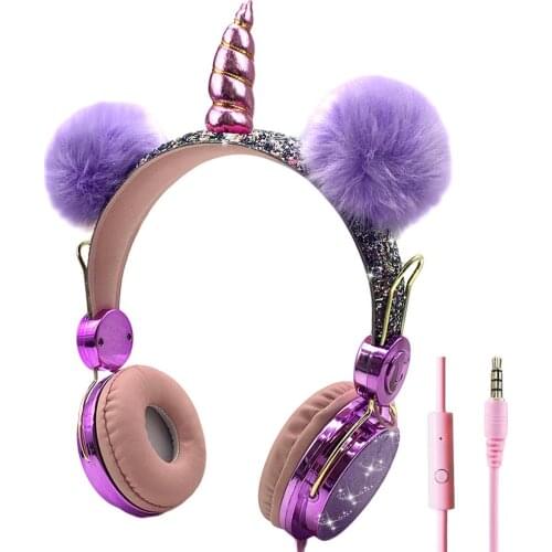 Kids Unicorns Headphones Wired Glitter Bear headphones Safe Volume Music Headset for Boys&Girls Birthday Gifts