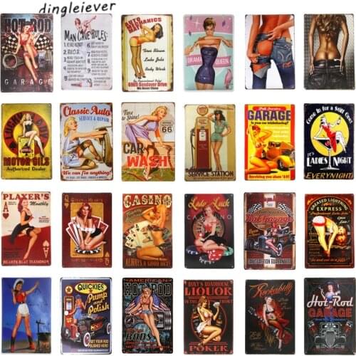 DL-TIN SIGN garage pin up hot rod man cave Artist at work Metal Sign 8x 12 Inches