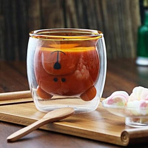 270 ml double coffee cup high borosilicate glass cold drink cup hot drink cup cute bear glassMilk glass, milk tea glass