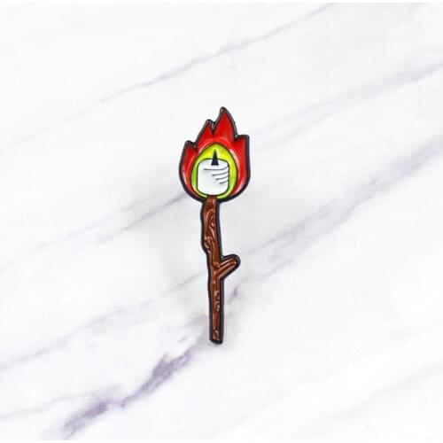Match candle enamel badge cartoon red flame burning candle creative match brooch clothes lapel T-shirt badge punk jewelry