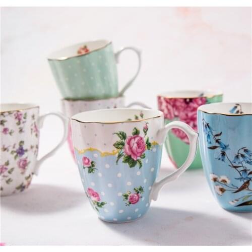 Royal English Pastoral Bone China Coffee Cups Large Capacity Ceramics Breakfast Milk Mug And Cup Free Shipping