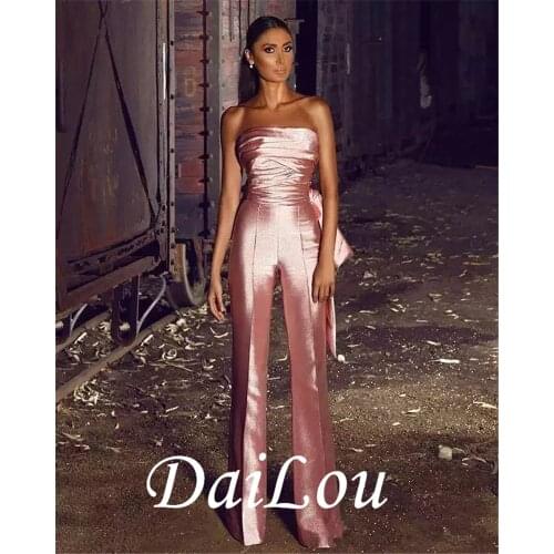 Jumpsuits Minimalist Elegant Engagement Formal Evening Dress Strapless Sleeveless Floor Length Charmeuse with Sleek 2021