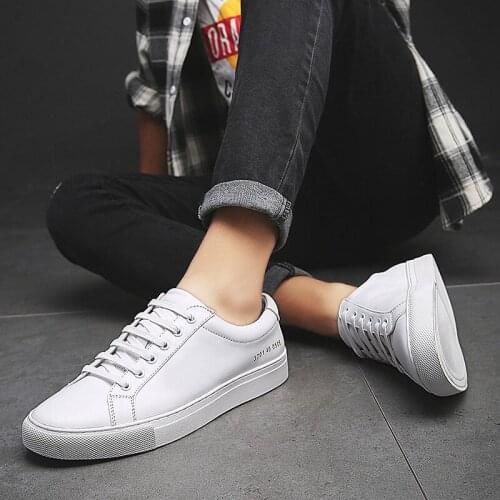 Brand Genuine Leather Men Shoes Lace-Up Breathable Soft Autumn Casual Flats Shoes Simple Black Style Fashion Sneakers