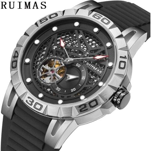 Men Sports Skeleton Automatic Watch Top Luxury Silicone Male Mechanical Watches Stainless Steel Waterproof Clock MIYOTA 82S5