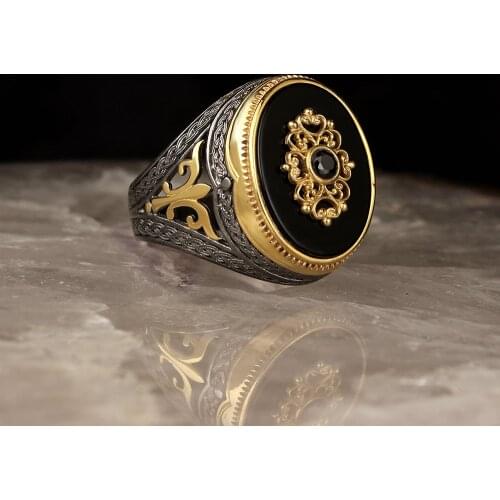 925 Sterling Silver Ring for Men Onyx Stone Jewelry Fashion Vintage Gift Onyx Aqeq Mens Rings All Size