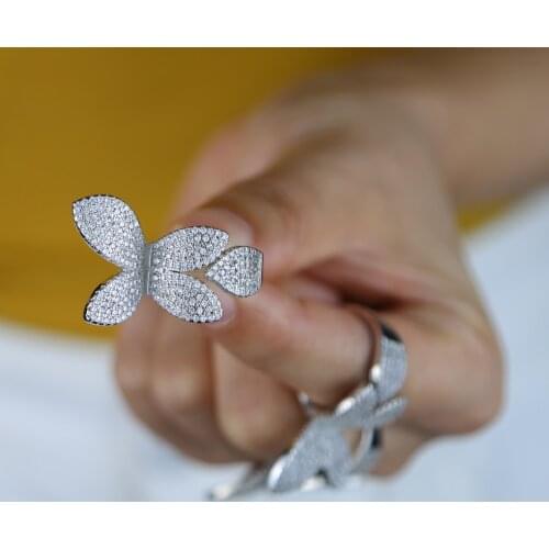 2021 Summer New Fashion Cool Design Adjustable Engagement Ring Flower Shape Paved White Cz Dainty Jewelry For Women Wedding Gift