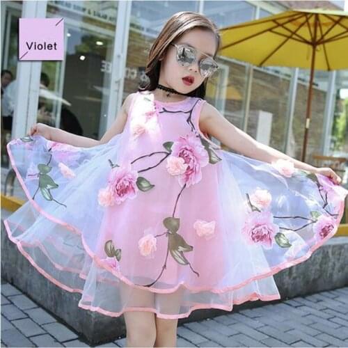 New Summer Girls Dress Floral Print Voile Teenagers Dresses for Girls Cute Kids Princess Party Girls Clothes Vestidos 6-15Y